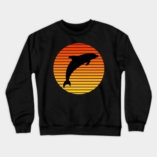 Vintage Retro Sunset Dolphin Jump Silhouette Crewneck Sweatshirt